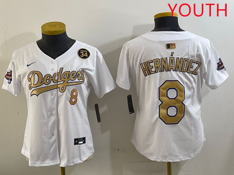 Youth Los Angeles Dodgers 8 Hernandez White Gold Game Nike 2025 MLB Jersey style 4292